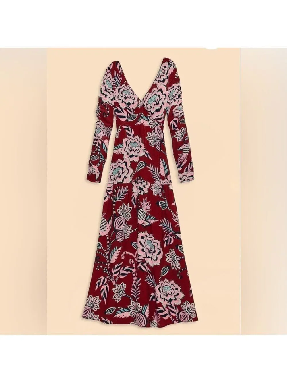 Farm Rio Burgundy Pineapple Inspiration V Neck Maxi Dress